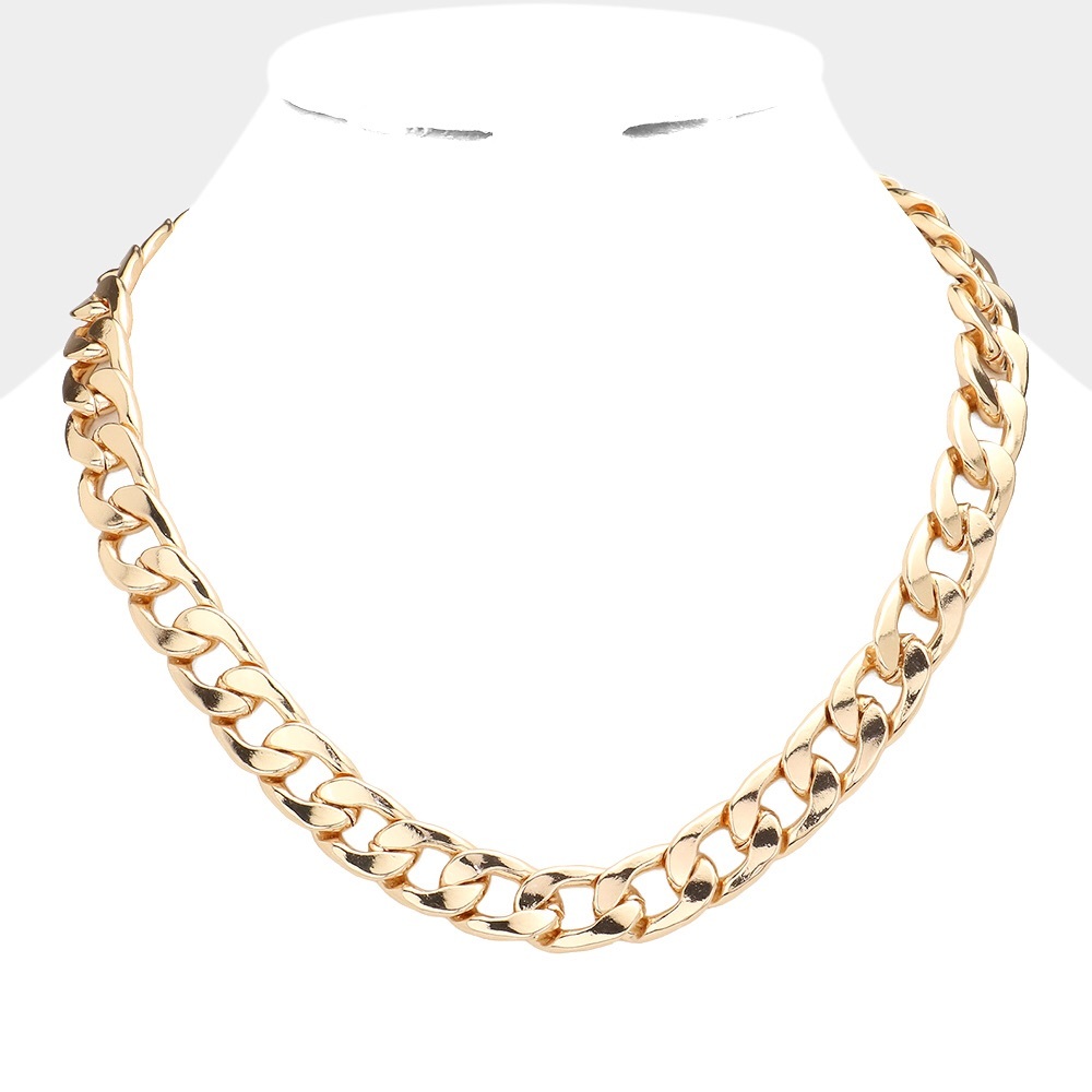 Gold Dipped Metal Chain Statement Necklace